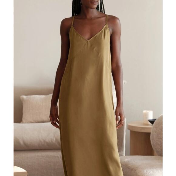 JENNI KAYNE Rio Slip Dress Womens Small Bronze Camel Maxi Strappy A-Line Luxury - Picture 2 of 16